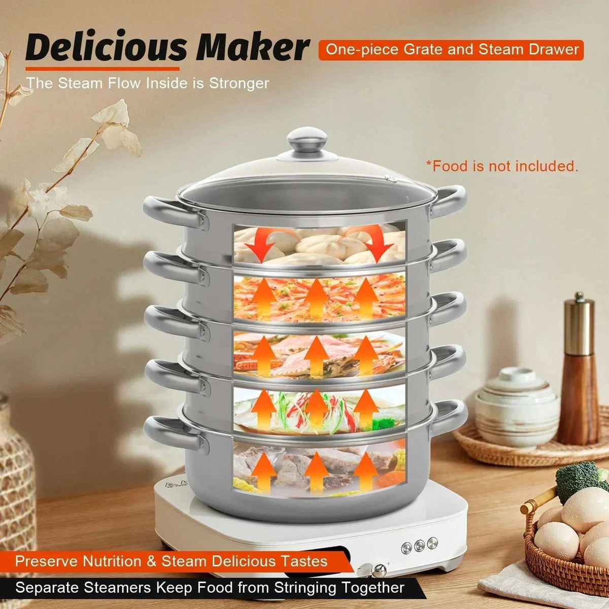30Cm 5-Tier Stainless Steel Steamer