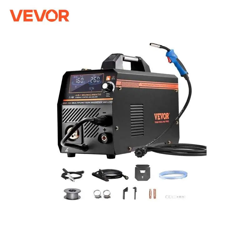 VEVOR 4 in 1 MIG Welding Machine Gas MIG 160A 200A Multi-Process Synergic Mig Welder with IGBT Inverter LCD Screen Display MIG
