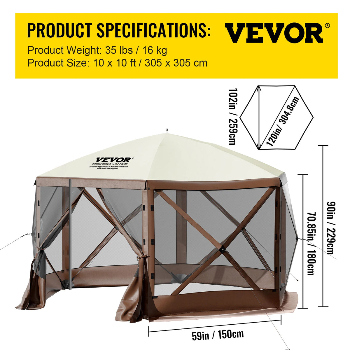 Pop-Up Camping Gazebo Camping Canopy Shelter 6 Sided 12' X 12' / 10' X 10' Sun Shade Tents & Canopies Camping & Hiking