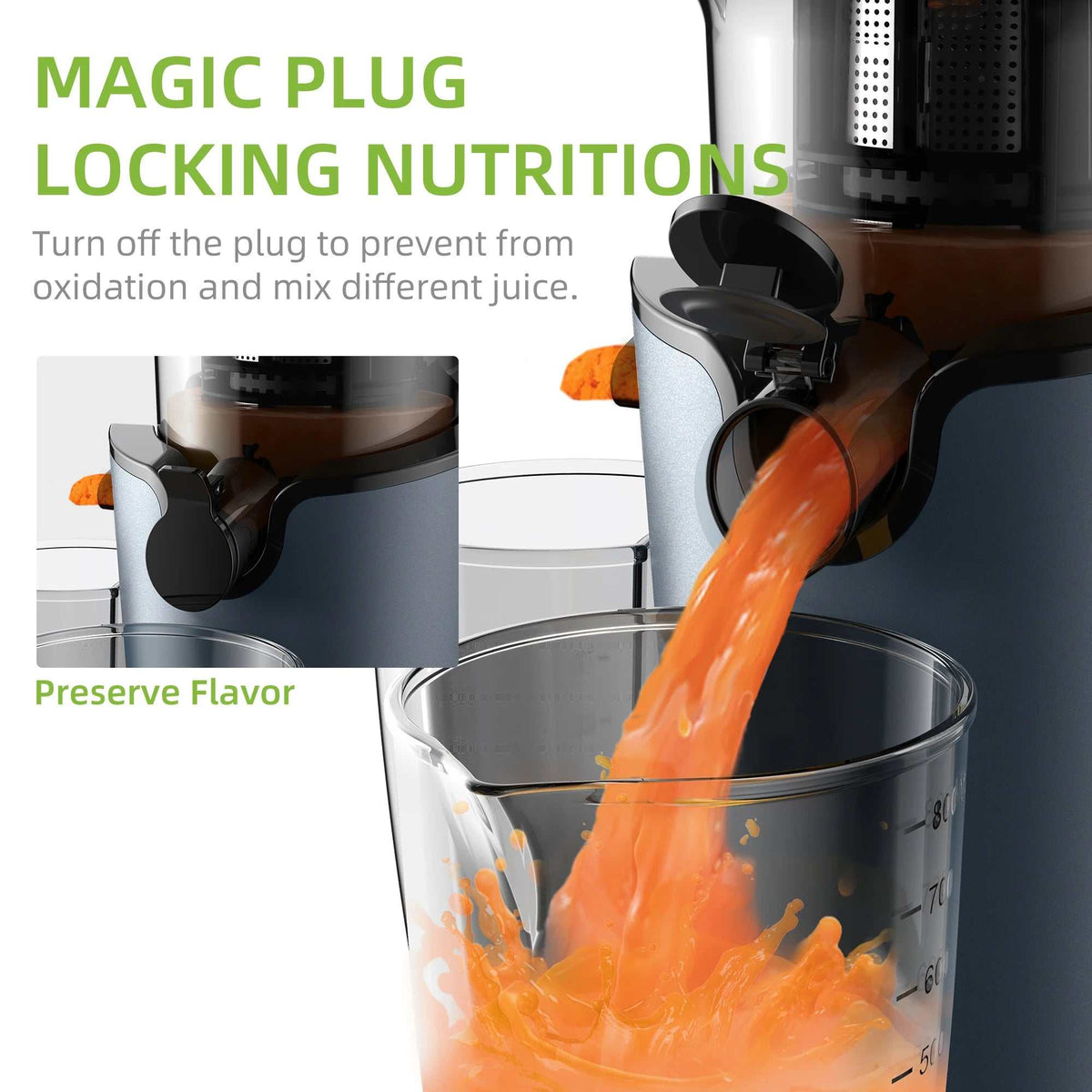 Cold Press Juicer with 78Mm Feed Chute, 200W 40-65RPM Powerful Motor Slow Masticating Juice Extractor Fits Whole Fruits