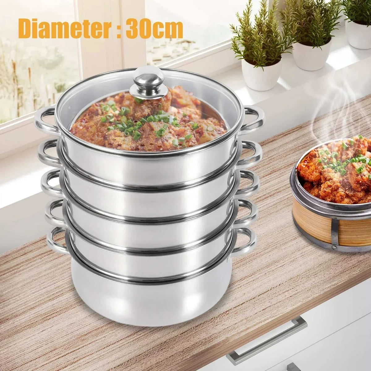 30Cm 5-Tier Stainless Steel Steamer
