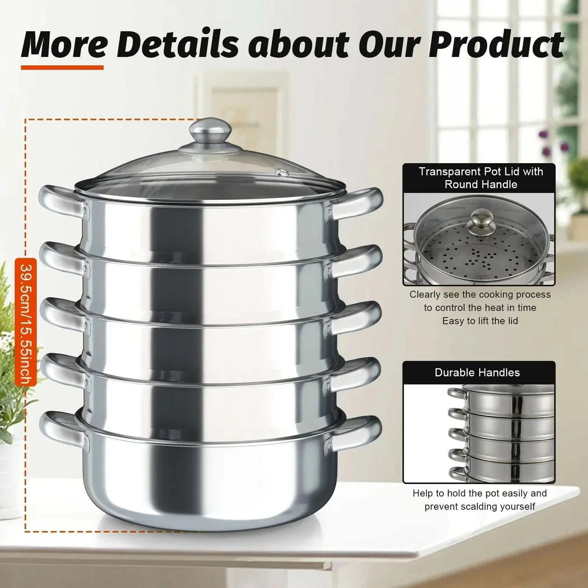 30Cm 5-Tier Stainless Steel Steamer