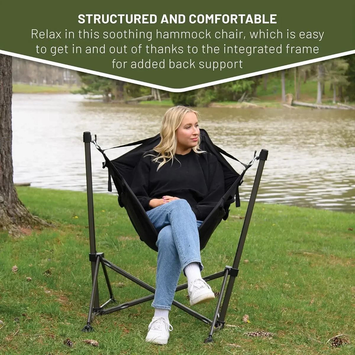 Portable Hammock Camping Chair, Padded Folding Swing Hammock Chair with Stand, Heavy Duty Hammock Camp with Carry