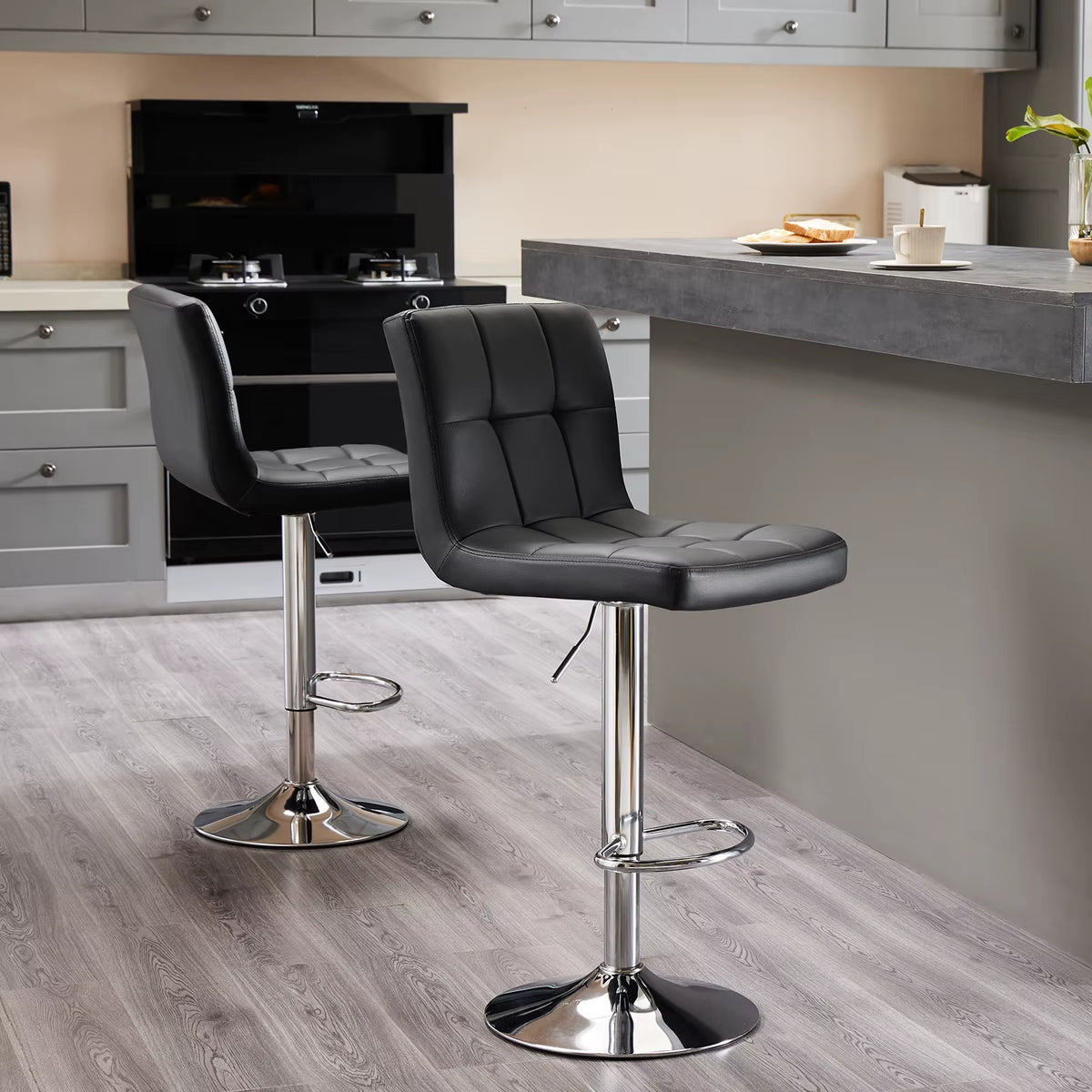PU Leather Bar Stools Set of 2,Upholstered Counter Height Bar Stools,Sgs Certified Gas Gylinder Comfortbale Backrest