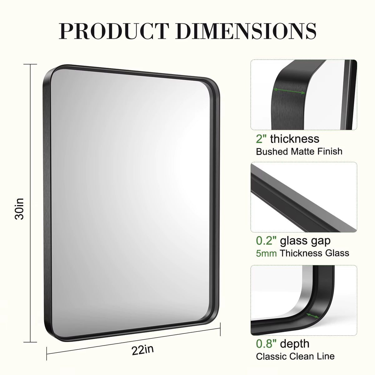 Large Rectangle Vanity Framed Mirror for Wall Matte Metal Framed 30X40 Inch Modern Mirror Tempered Glass for Living Room